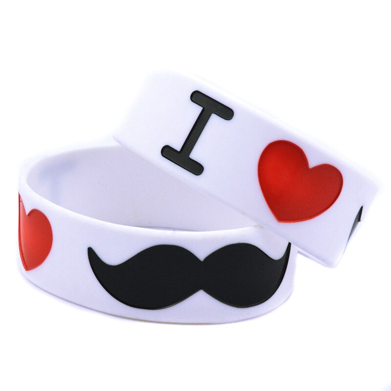 OBH 25PCS I Love Moustache Silicone Rubber Wristband 1 Inch Wide Black and White