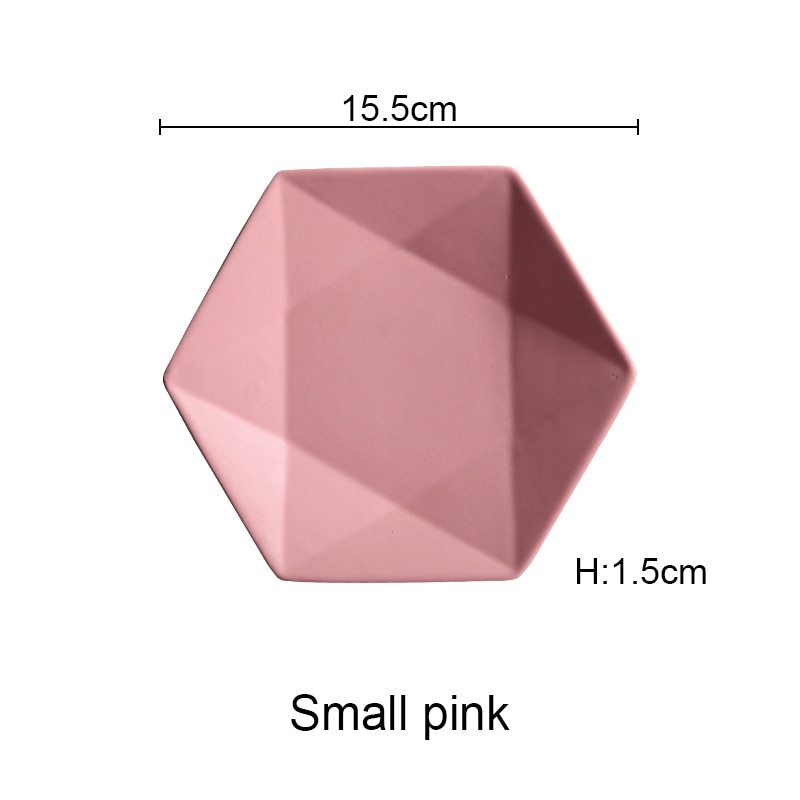 Ceramic Dinner Plates Beef Plate Tableware Hexagonal Matte Dessert Dish Simple and Salad Cutter Dishes Akuhome: small pink