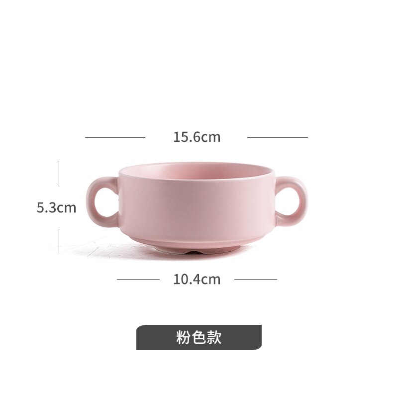 Europäischen Stil Keramik Binaurale Runde Backen Schüssel Gedämpfte Ei Nachtisch Kuchen Snack Schüssel Ofen Spezielle Suppe Frühstück Schüssel Geschirr: Rosa
