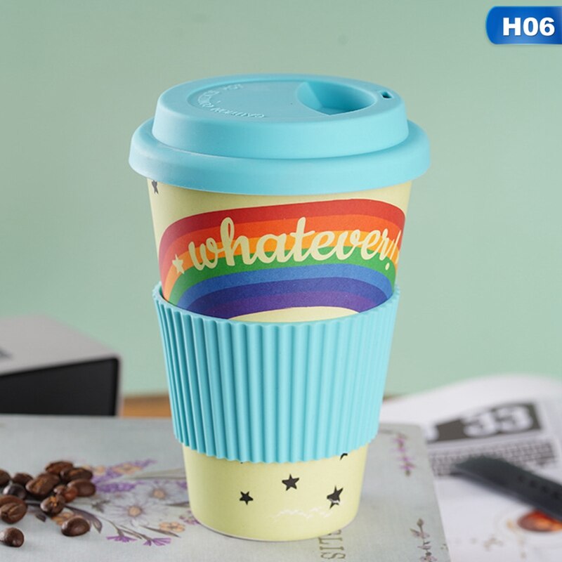Tasse à café en fibre de bambou, 500ml, réutilisable, pour les voyages en plein air, pour boire du thé, de l&#39;eau et du jus, avec couvercle: 06