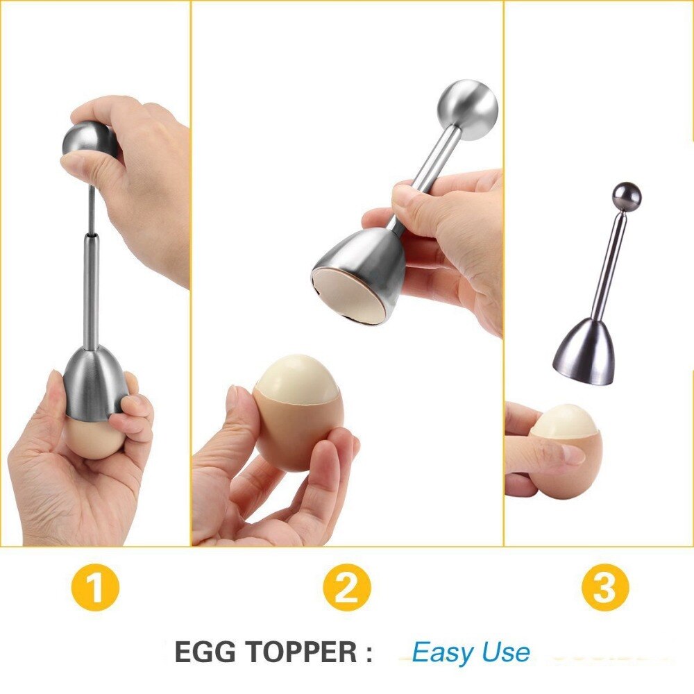 Egg Cracker Topper Stainless Steel Kitchen Egg Cracker Tool for Removing Top of Soft Hard Boiled Eggs Shell Smooth Round Opening