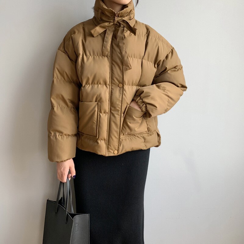Chaqueta de invierno, abrigo para mujer, estilo coreano , chaquetas acolchadas y acolchadas, Parkas informales Beige para mujer, ropa de otoño negra para mujer