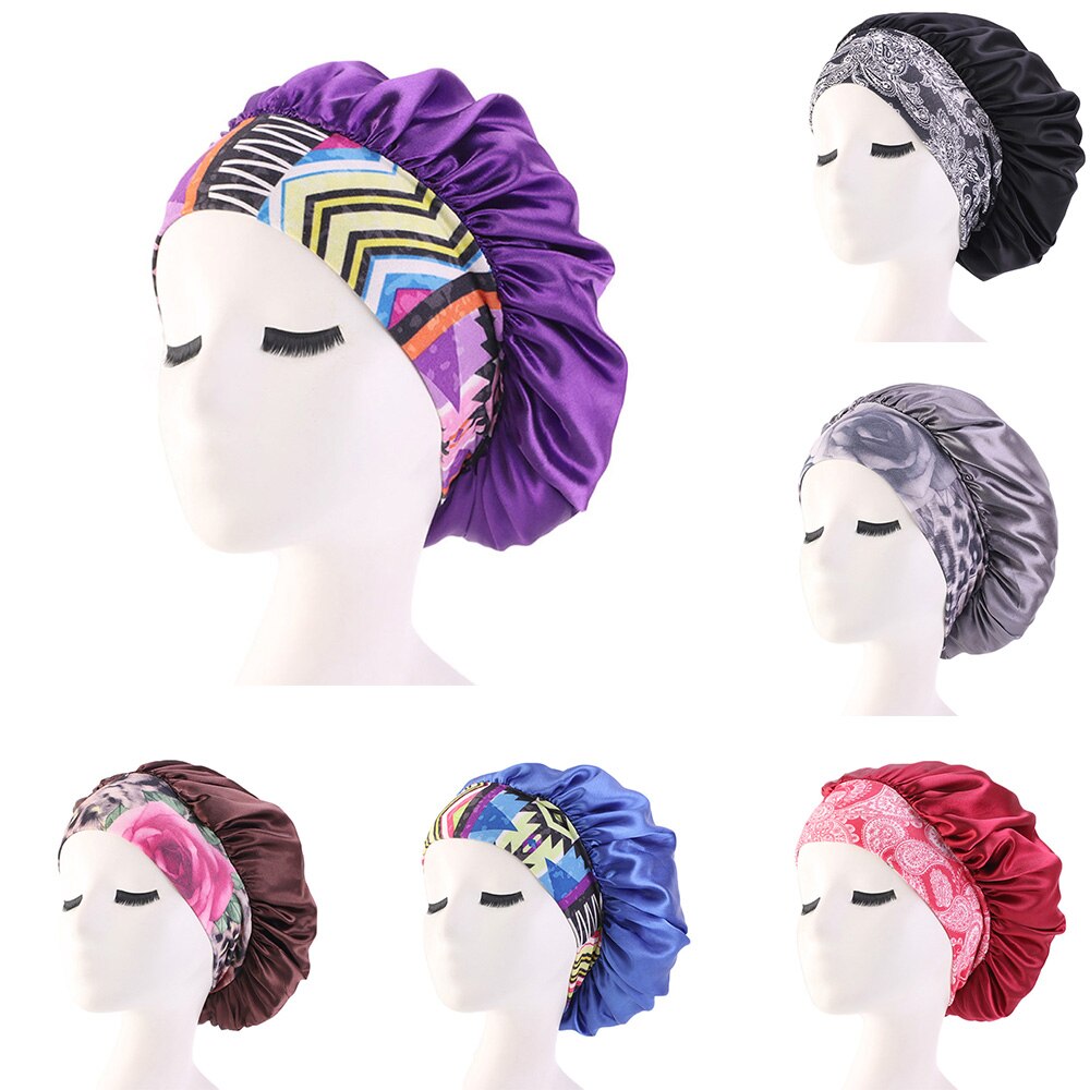Satin Solid Sleeping Hat Night Sleep Cap Reversible Satin Bonnet Hat Silky Night Sleep Cover Cap Hair Hat Hair Styling Tools