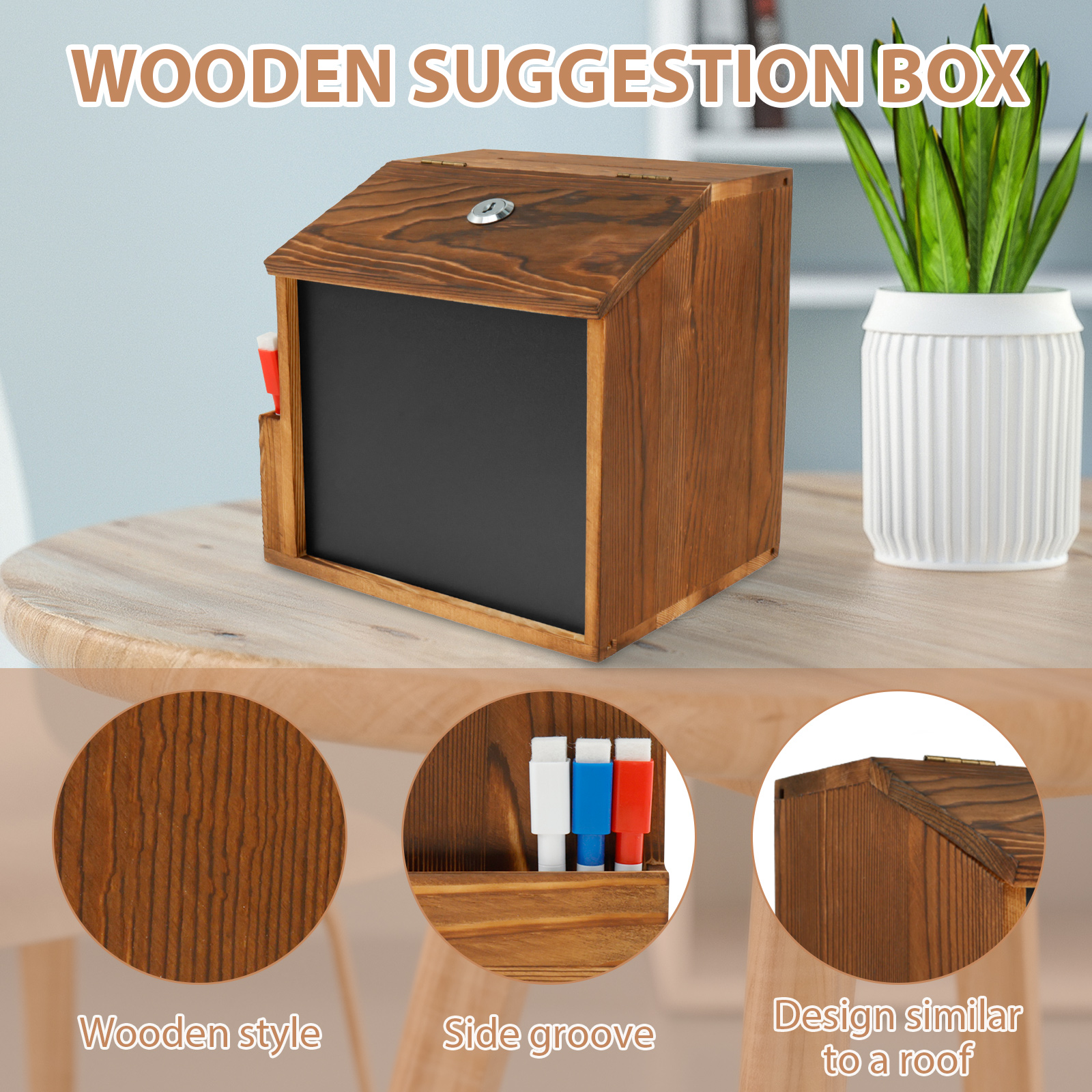 Houten suggestiedoos Wandgemonteerde stembus Vintage donatiedoos met gleuf, slot, schoolbord Multifunctioneel voor kerkbruiloft