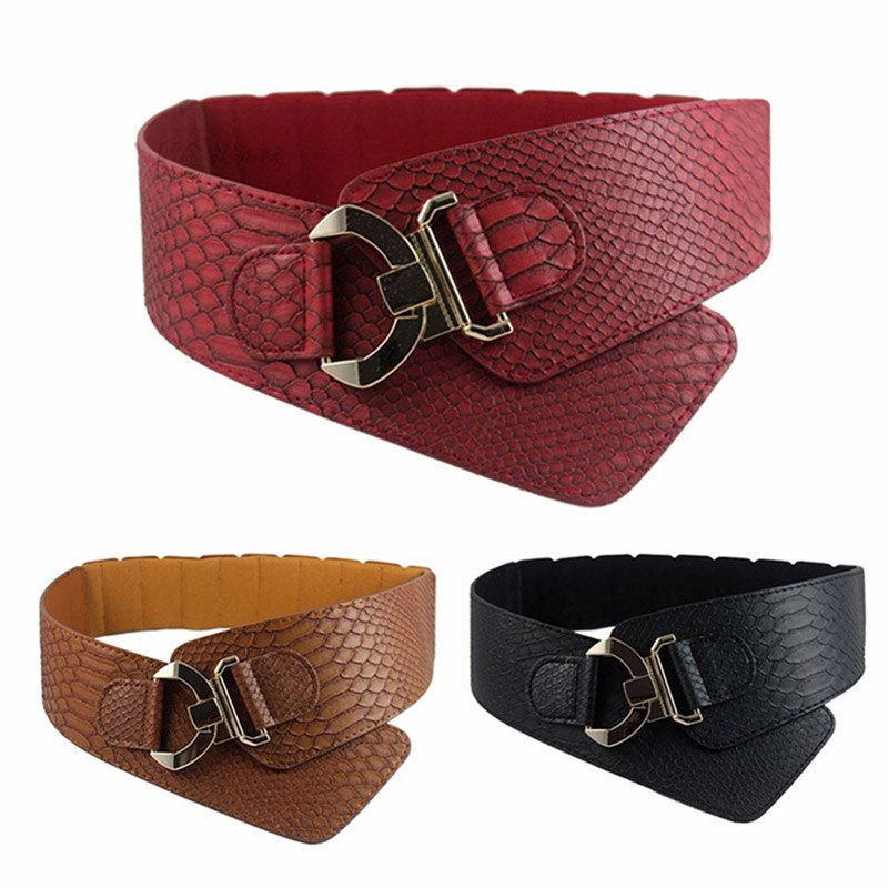 Elastische Vrouwen Brede Riem Mode Cinch Riem Buikband Geschikt Voor Jurk Jas Metalen Litchi Patroon Brede Taille Riemen