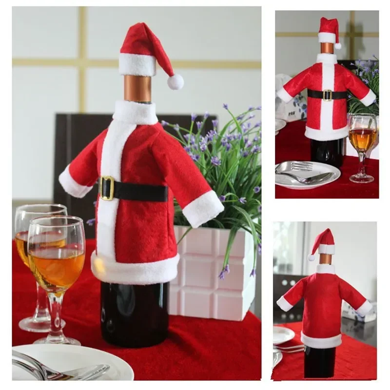 Set kerstversiering voor thuis rode wijnfleshoezen kleding met hoed nieuwjaar etentje decor navidad cadeau