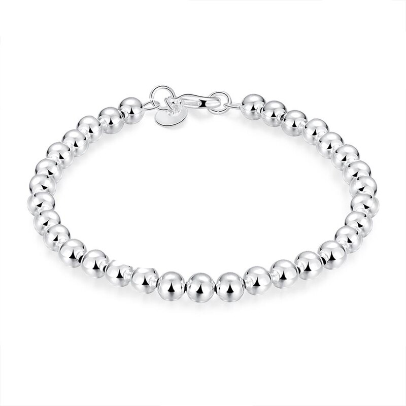 925 Silver Bead Chain Bracelet For Women Silver Jewelry Accessories Wide 4mm 6mm 8mm 10mm: 6mm