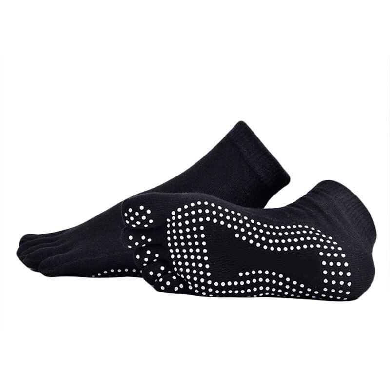 3D Anti-skid parte inferior de goma de fútbol calcetines de deporte para correr calcetines de cinco dedos Atlético calcetines de algodón: Black