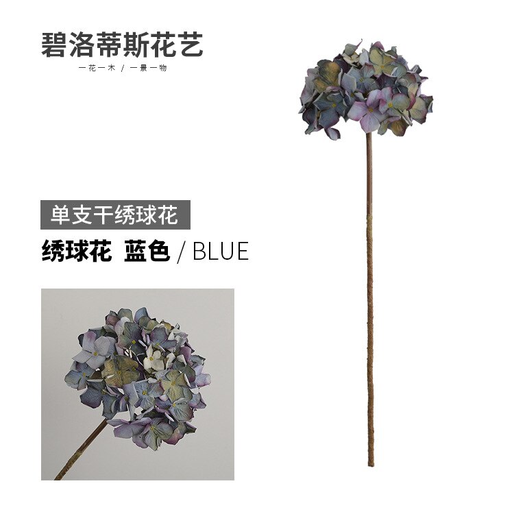 Vardagsrum skrivbordsmodell hortensia bukett dekoration bröllop dekorativ inomhus konstgjord blomma enda flaska torr hortensia: Blå