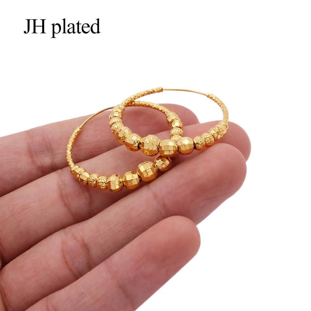 Boucles d'oreilles rondes de couleur or 24k, accessoires de piercing pour femmes/filles, bijoux,