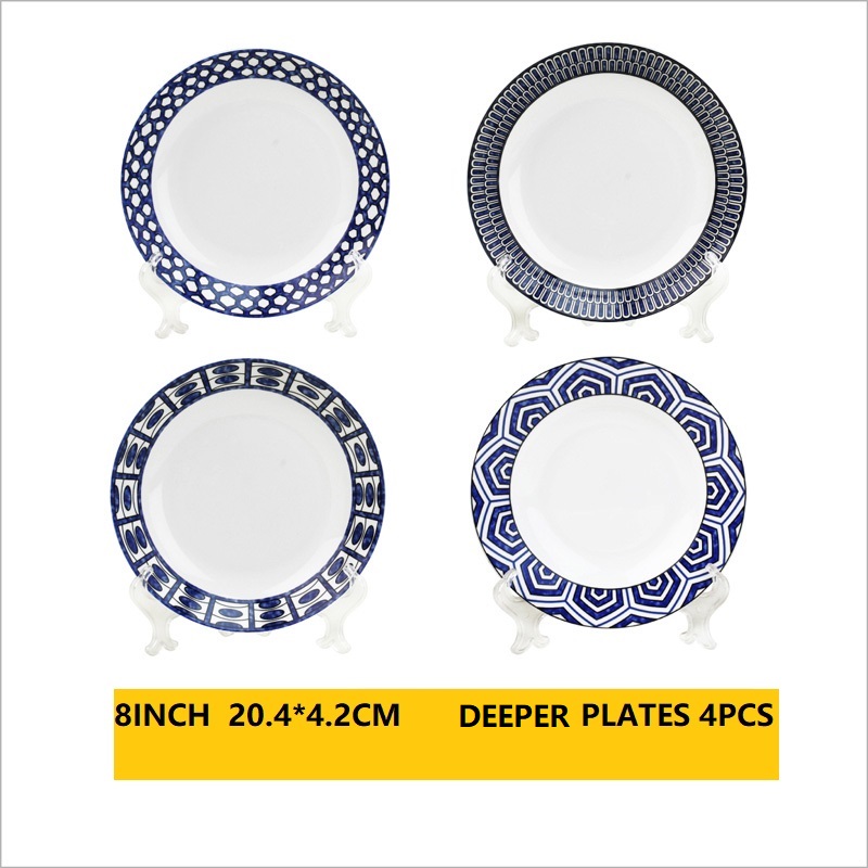 Talerze obiadowe sztućce talerze obiadowe wysokiej jakości zestaw talerzy niebieskie ładne ceramiczne naczynia świąteczne: 4 szt. głębiej