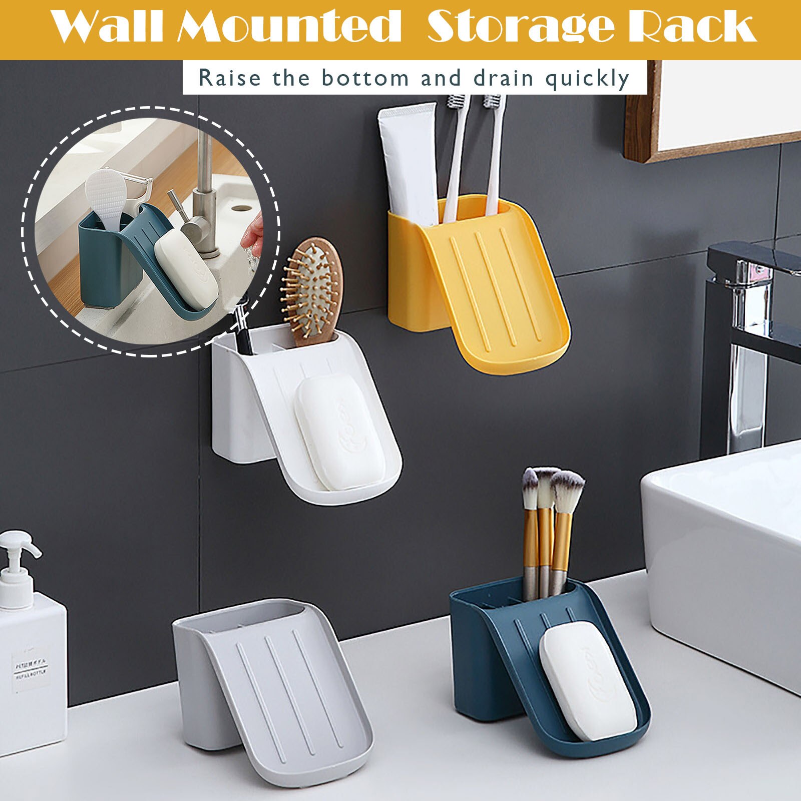 Creatieve 2-In-1 1Pc Punch-Gratis Zeepkist Badkamer Afvoer Zeephouder Badkamer Muur Opknoping rek Voor Badkamer Tool Spons Houder