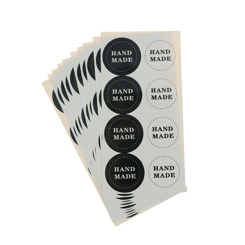 Pegatinas de papel redondas hechas a mano, blancas y negras de 4cm de diámetro 80 Uds. Para producto hecho a mano, etiquetas de para manualidades, pegatinas para sellos
