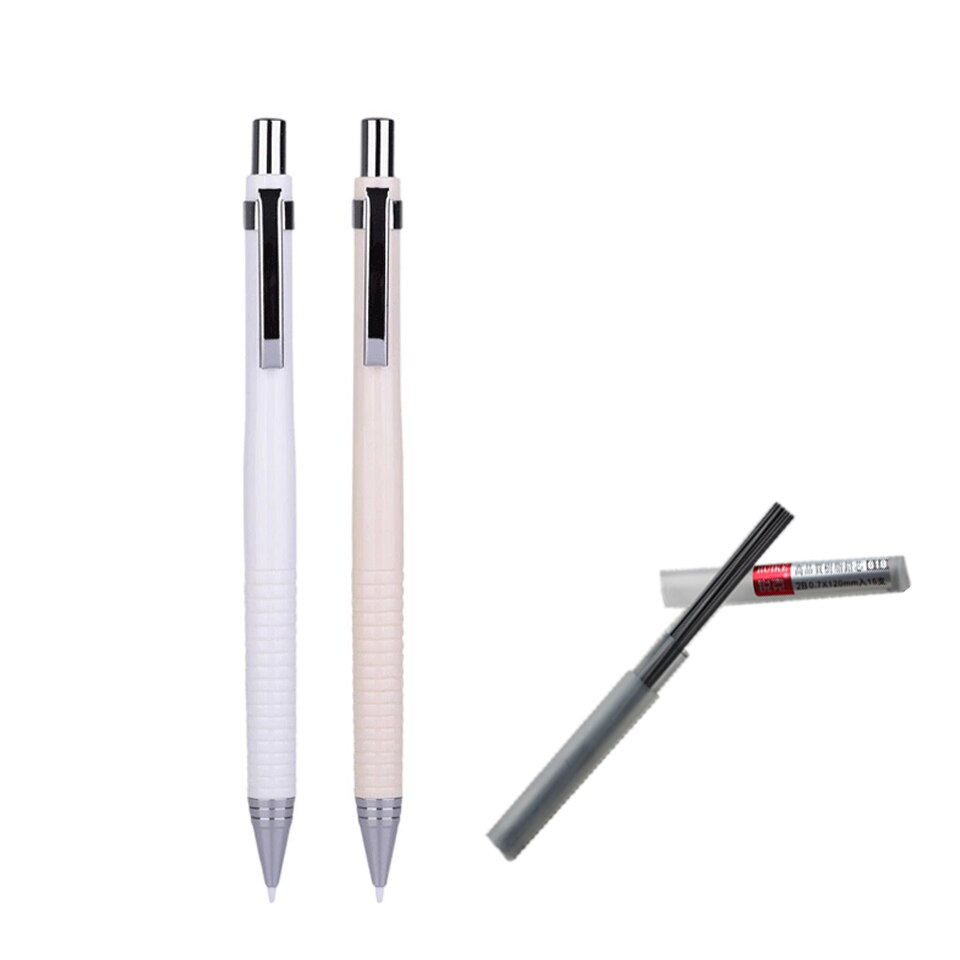 Models Auto Mechanical Pencil 0.7mm Cute Plastic Drafting Automatic Pencil For Kid School Supplies 2B Pencil Refill: 1white-1yellow