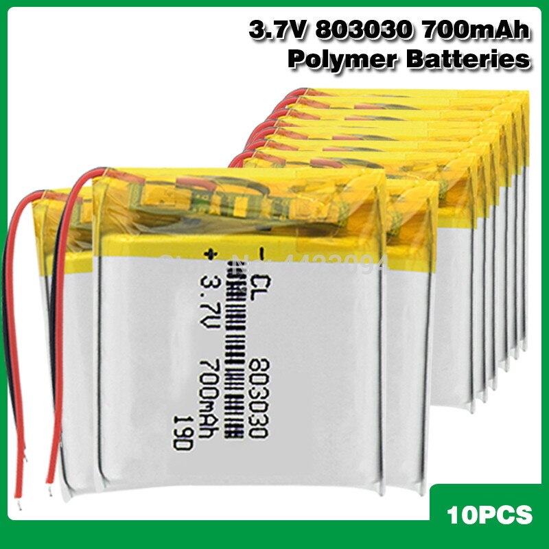 Lithium Polymer Battery - 700mAh 3.7V 803030 - for MP3, Bluetooth Speakers, Smartwatches: 10 pcs
