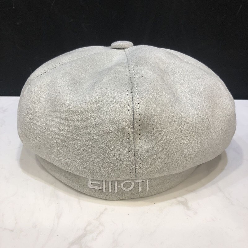 Koreansk version av harajuku broderade bokstav basker barn höst vinter retro bomull student anis pumpa målare hatt: Grå