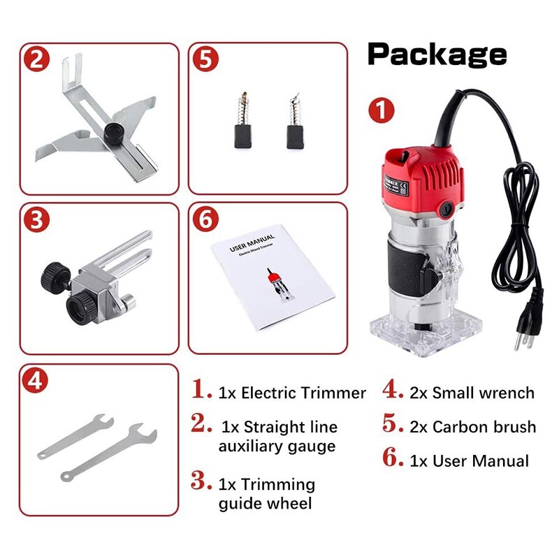 TOP 800W Handheld Router Woodworking,Portable Electric Hand Wood Trimmer Slotting Cutting Trimming Machine 30000Rpm US Plug