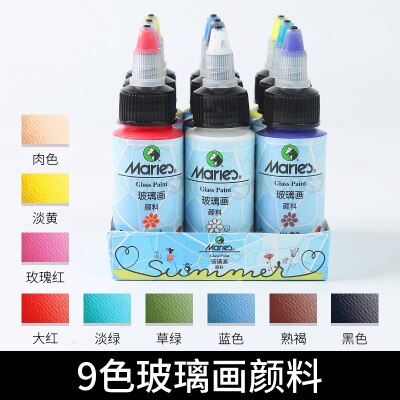 6/9 color ceramic glass painting acrylic paint set diy waterproof can not lose color paint: 9-color glass