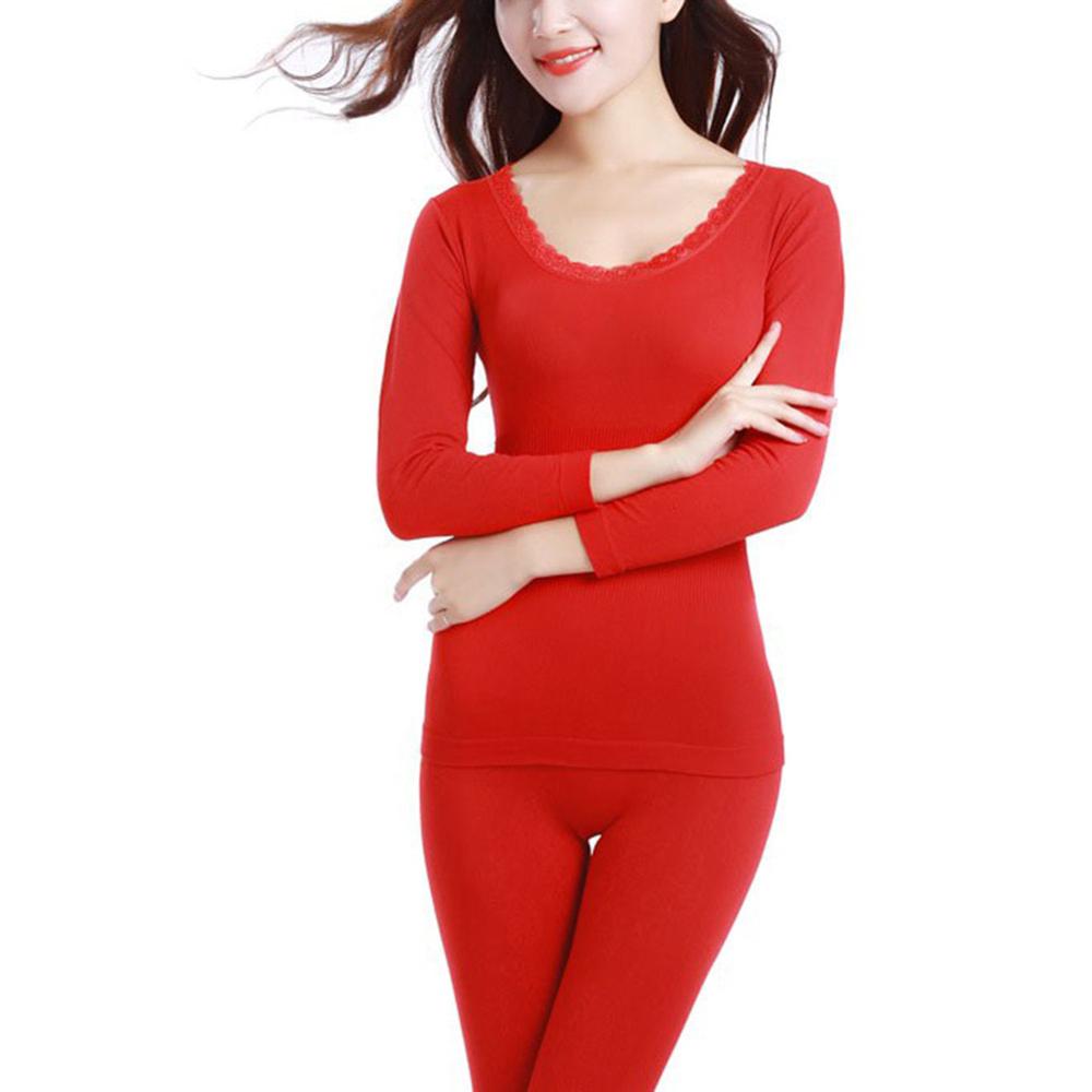 Thermische Unterwäsche setzt Weibliche Lange Unterhosen Damen Thermische Kleidung Winter Weiche Thermische einstellen Lange Unterhosen für Frauen: rot
