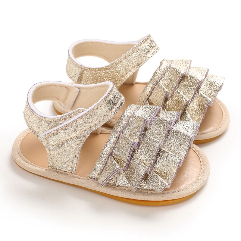 Baby Baby Meisje Schoenen Peuter Flats Sandalen Premium Zachte Rubberen Zool Anti-Slip Zomer Bloem Kant Crib Eerste Walker shoes0-18M: B242-gold / 13-18 months