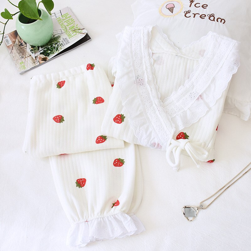 Fdfklak Pink Maternity Pijamas Winter Pregnancy Pajamas 2 Pieces Autumn Cotton Nursing Sleepwear Warm Pregnant Pijama