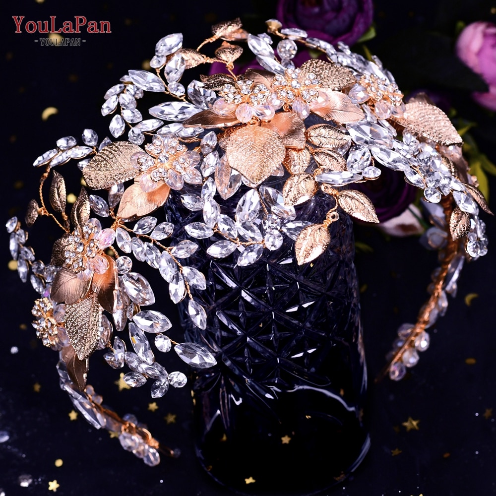 YouLaPan Rhinestone ślubny nakrycie głowy panny młodej kobieta luksusowe akcesoria do włosów opaska na ślubne nakrycia głowy ślubna tiara HP409: Czarny, ocynkowany