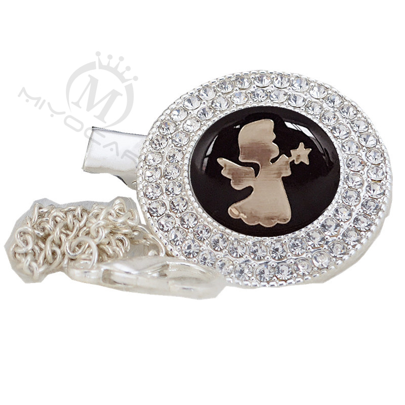 MIYOCAR lovely symbol unique silver bling pacifier clip pacifier holder black symbol with gold chain dummy clip LS-SB