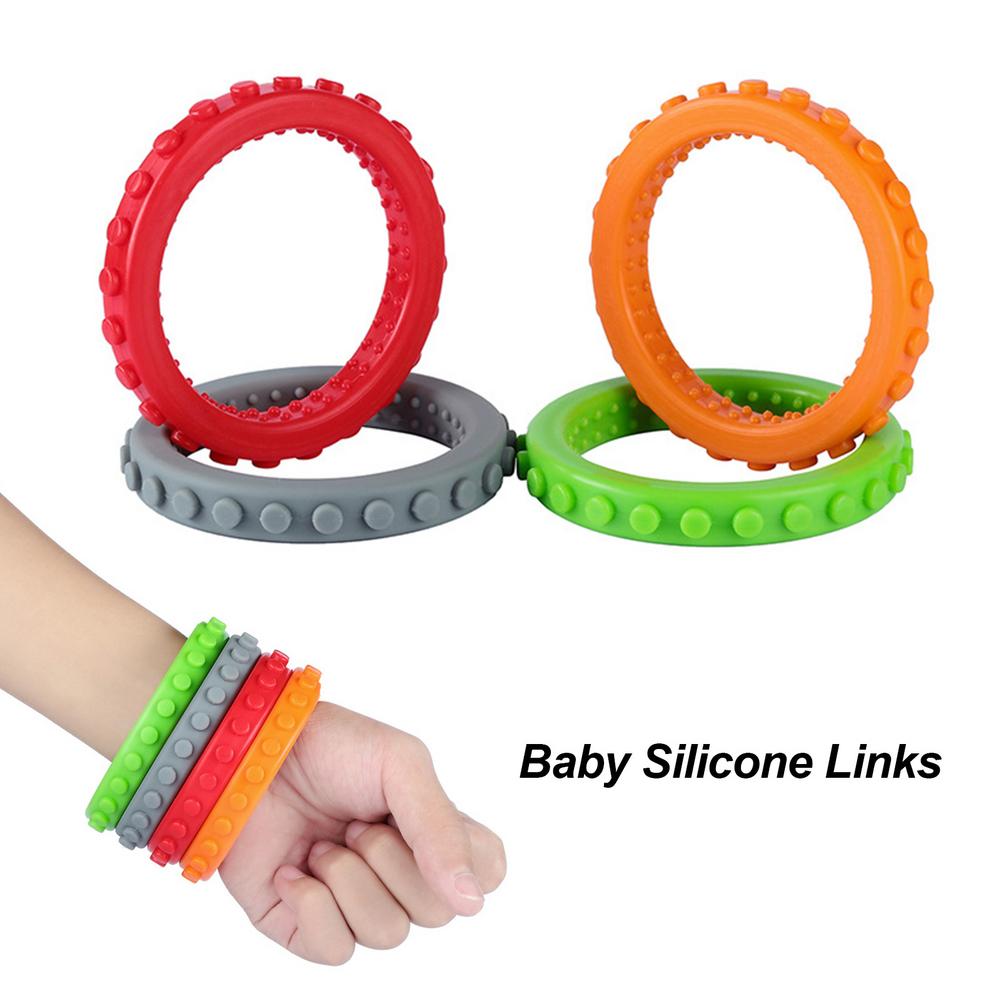 4Pcs Kinderen Siliconen Armbanden Bijtringen Kinderen Siliconen Armbanden Bijtringen Baby Chew Speelgoed Molaire Ringen Baby Molaire Speelgoed