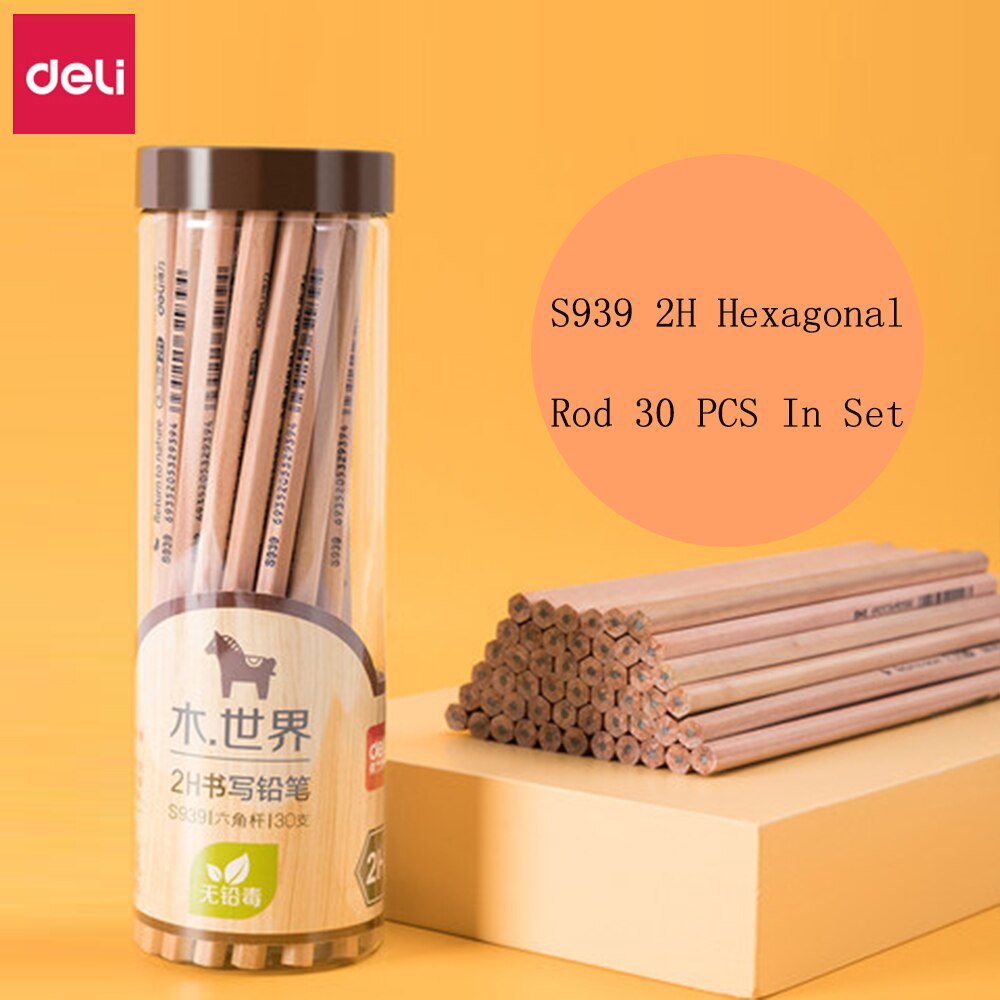 Deli Pencil Student Writing Exam Drawing Sketch Special Pencil Safety Log 2B/HB Wooden Triangle/Hexagon Rod Student Stationery: 30Pcs 2H Hexagonal