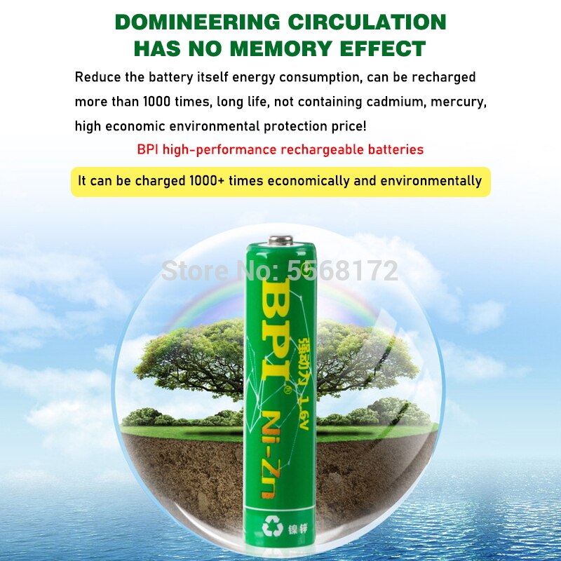 4x AAA Ni-Zn Rechargeable Batteries 1000mWh - 1.6V - Smart Charger Included - Long Lasting