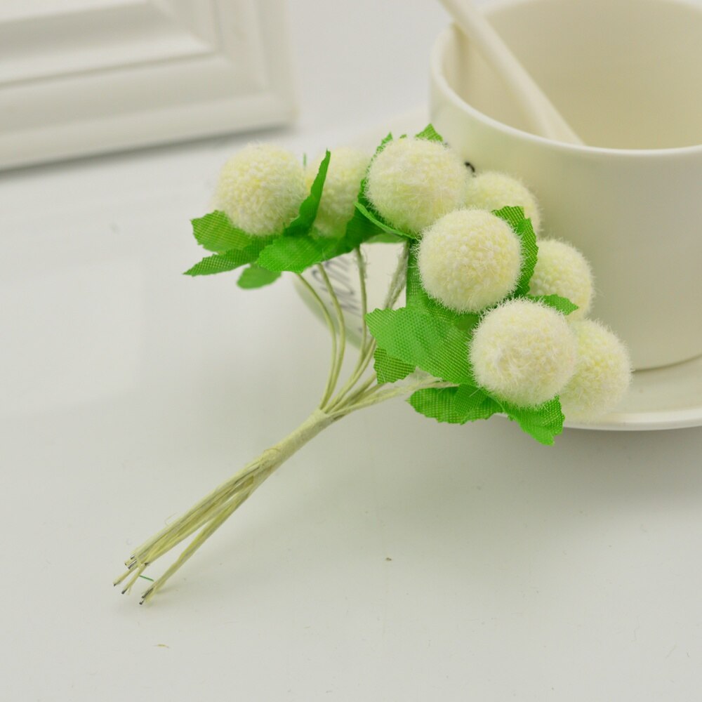 Flores artificiales baratas para decoración de hogar, jardín, boda, corona, , Scrapbooking, manualidades, bolas de pompón de simulación, 6 uds.: milk