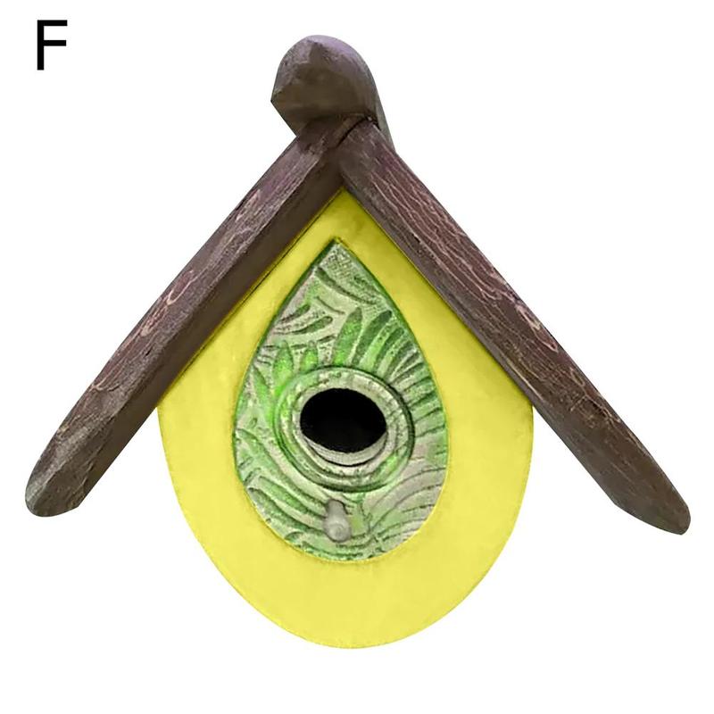 Casa de madera colgante para pájaros, decoración tallada pintada a mano, accesorio para pajarera, Patio al aire libre, Ga R4n2: F