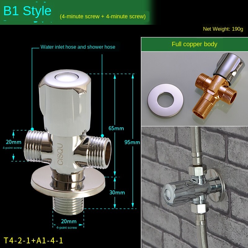 Brass triangle valve water stop valve 1/2IN 3/4IN Thread washing machine connector: B1