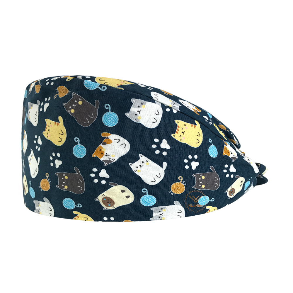 Arbejds scrubs hatte frostet kasket unisex bomuldsprint scrubs arbejdskasket justerbar spa kasket skønhedssalon scrubs hatte kemo arbejds hale hat: Hat 22001
