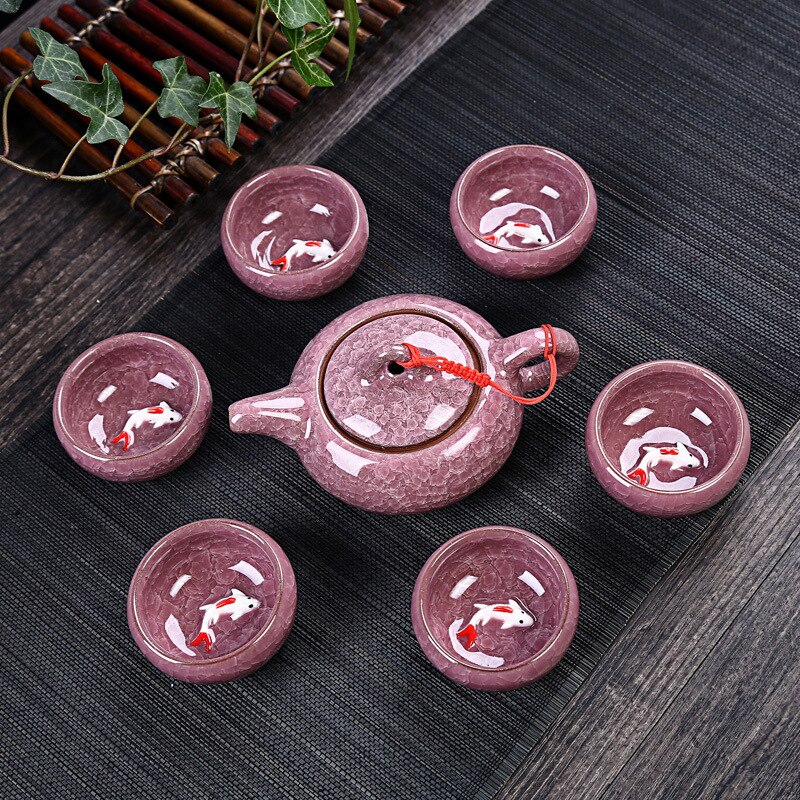 Newl Celadon Fish Tea Set Ceramic Kettle Ceramic Tea Cup Fish Chinese Kung Fu Tea Chinese People Ceramic Kung Fu Tea Set TE889: Purple