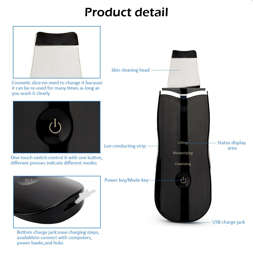 Máquina do purificador da pele ultra-sônica profunda rosto pá de limpeza máquina peeling pá facial remover cravo poros mais limpo rosto