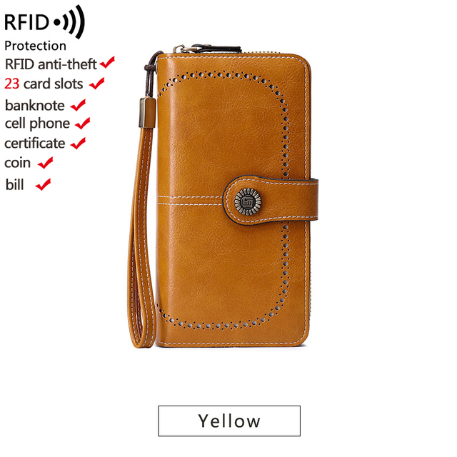 Naisten lompakko rfid varkaudenesto nahkalompakot naisille pitkä vetoketjullinen suuri naisten clutch-laukku naisten käsilaukku korttikotelo: Suklaa
