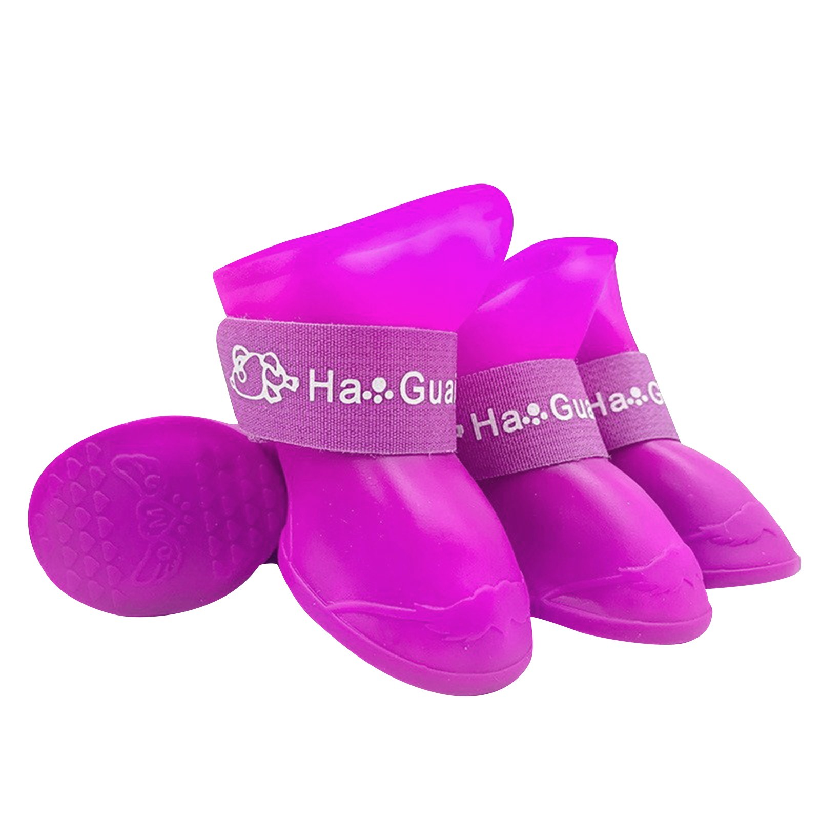 Botas de goma antideslizantes impermeables para mascotas, zapatos de suela blanda para exteriores, botines para perros, accesorios para mascotas, 4 Uds.: M / Morado
