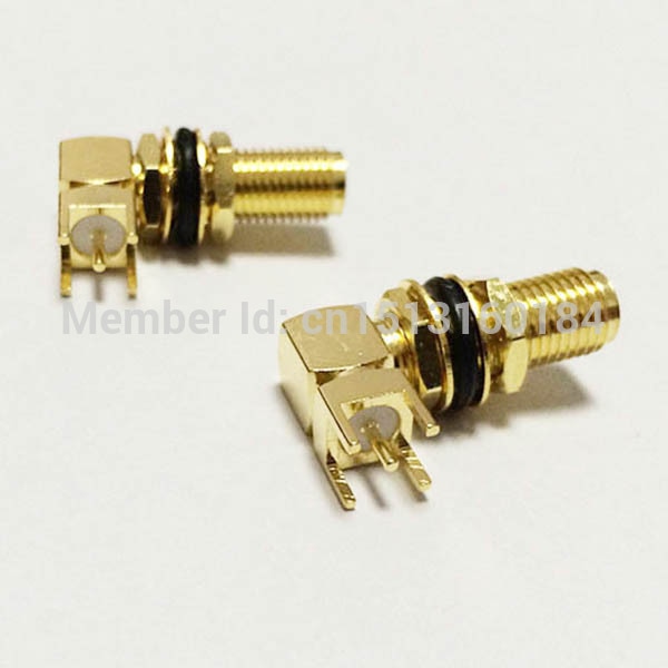 1 pc SMA Fêmea porca Jack RF Coax Modem Conversor Conector PCB mount anel Ângulo Direito Goldplated NOVO atacado