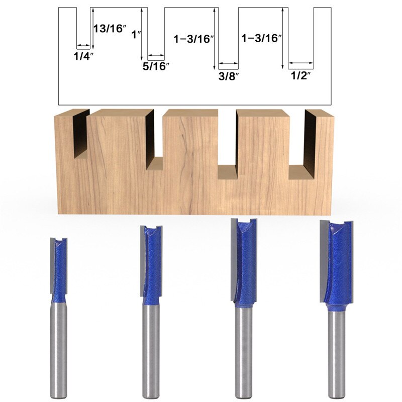 6mm Shank 4 Sizes Straight Woodworking Router Bit Set Carpenter Milling Cutter Wood Cutters Grooving Slotting Woodworking Tool
