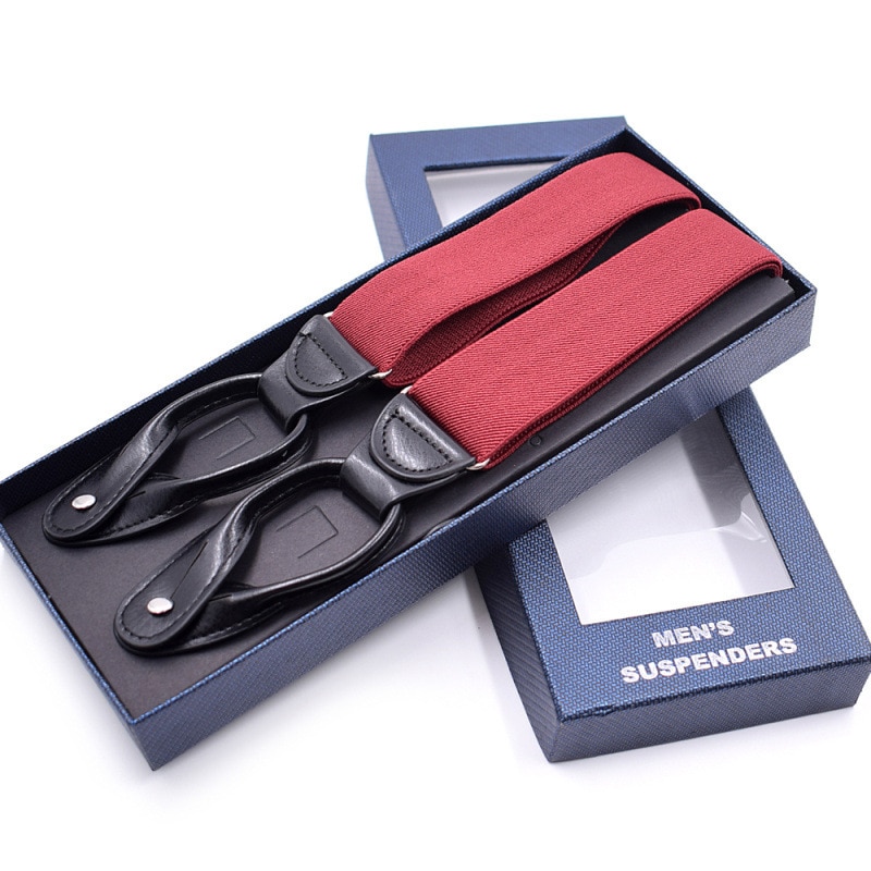 Adult Button Suspenders Black Leather Suspenders Y-back Shape Man Ligas Tirantes Stretch Hangeband 3.5*120cm 8 colors NBD9119