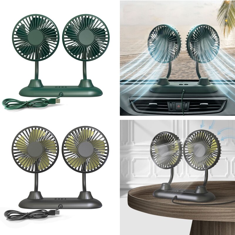 Adjustable Car Auto Air Cooling Fan Low Noise Auto Cooler Dual Head USB Fan Dashboard Cooling Air Circulation Fan