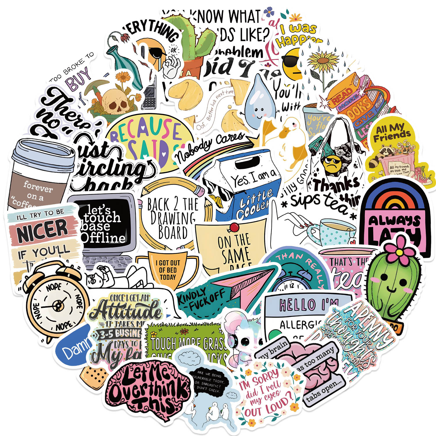 Sarcastic Stickers 50Pcs, Funny Snarky Humorous Quotes Vinyl Decal Stuff, Waterproof Sticker Pack for Adults, Water Bottle: Default Title