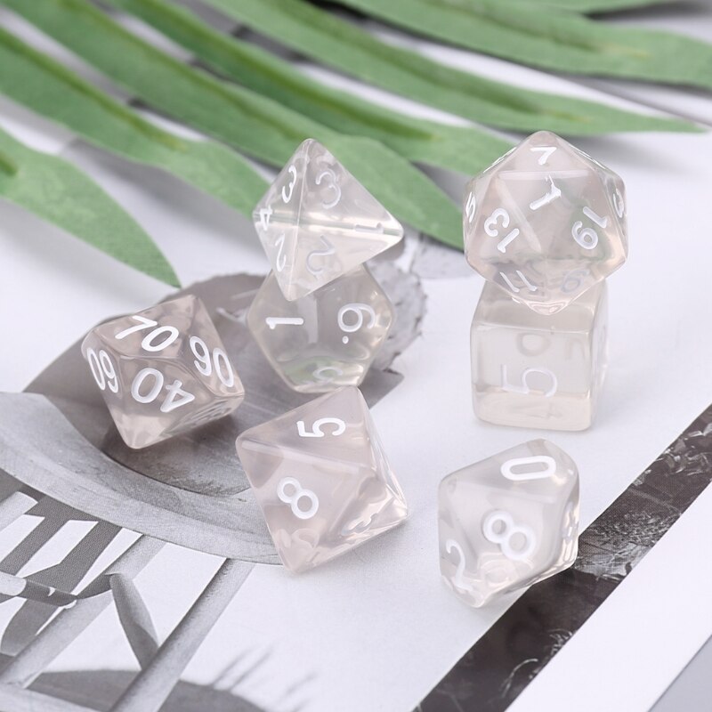 7 pièces/ensemble dés polyèdres dés numériques acryliques D4 D6 D8 D10 D12 D20 dés blancs clairs pour donjons & Dragon D & D RPG Poly jeu
