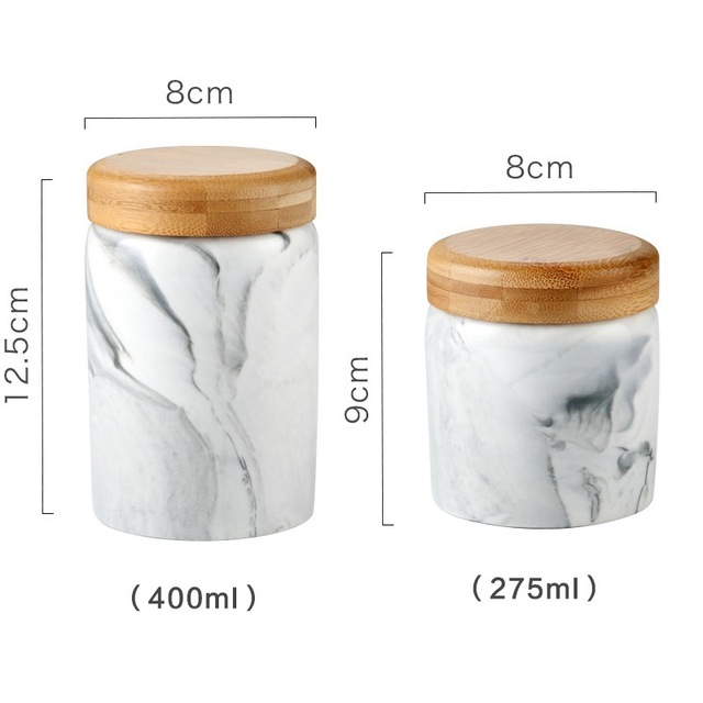2Pcs Marmer Keramische Verzegelde Potten En Bamboe Deksel Keuken Opslag Kan Bulk Container Voor Kruiden Voedsel Spice Koffie Suiker flessen: 2pcs-Gray