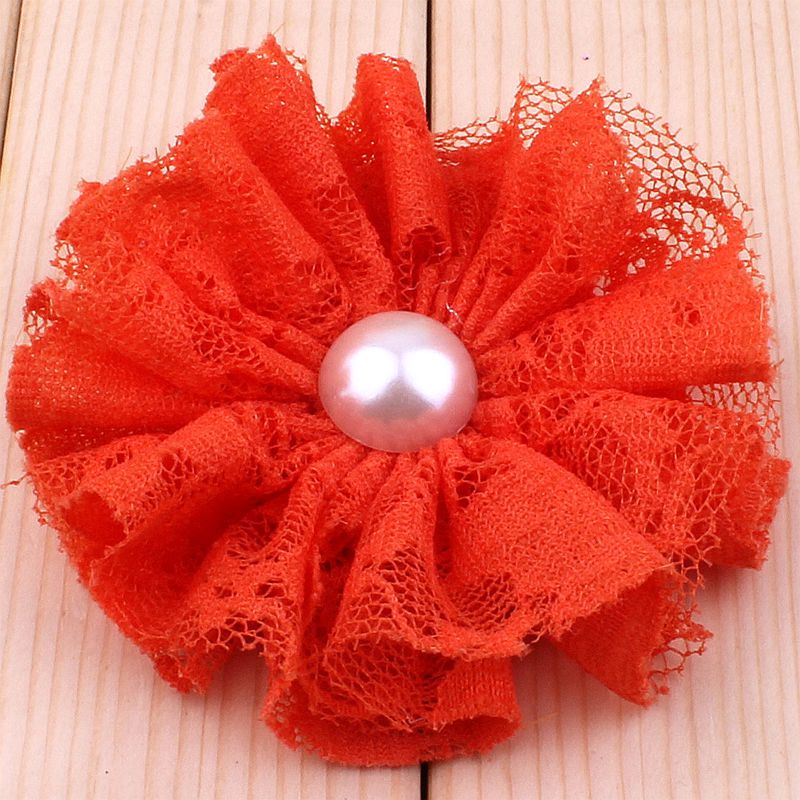 5 teile/los 7 cm 15 farben Ausgefranste Mesh Spitze Blumen Mit Perle Für Haar Zubehör Shabby Künstliche Stoff Blumen Für stirnbänder: Lila