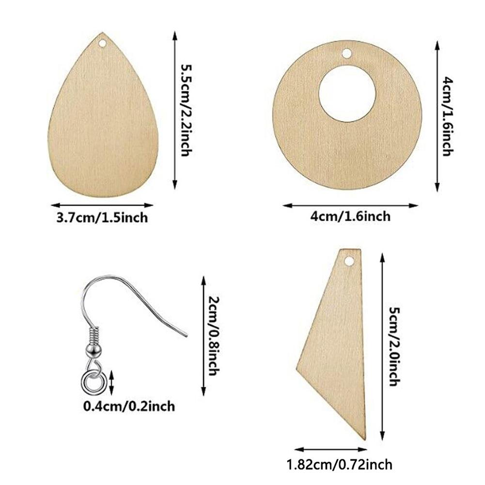 60Pcs Houten Geometrische Earring Hanger Diy Sieraden Maken Ambachten Haken Ringen Set