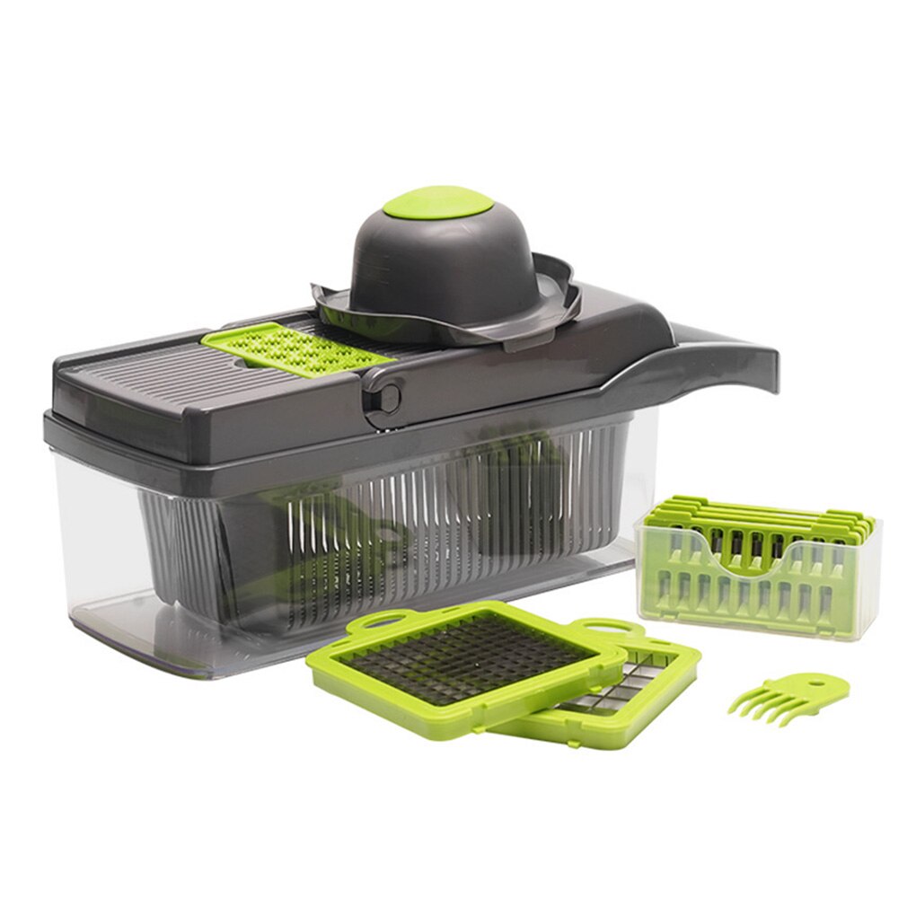Cortador de verduras multifuncional 8 en 1, rallador de zanahorias y patatas, accesorios de cocina, utensilios de cocina, Kit de Cuchillas de acero: Gray
