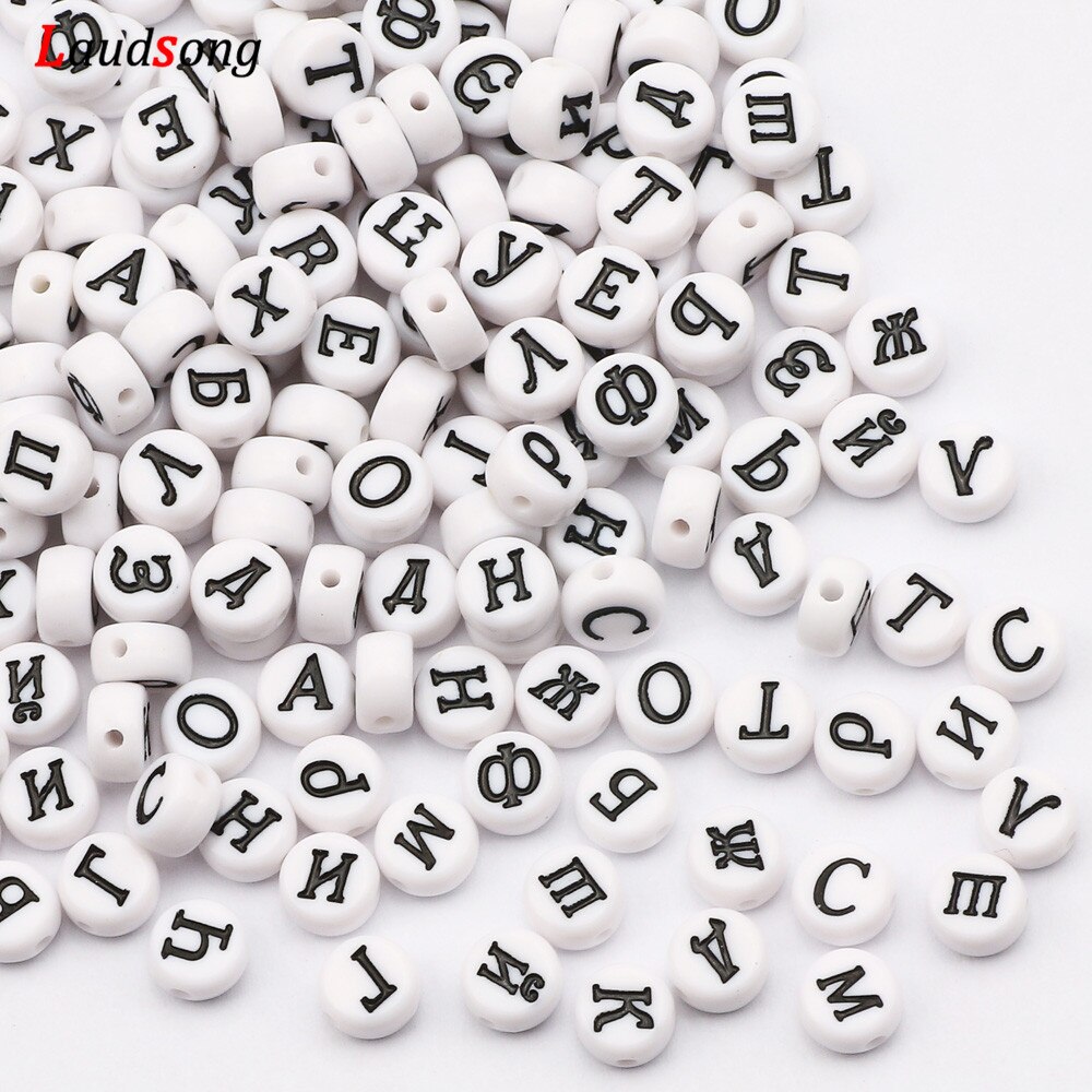 7mm blanc mélangé russie lettre acrylique perles rondes plat Alphabet perles pour la fabrication de bijoux à la main Bracelet à bricoler soi-même collier
