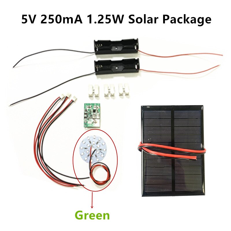 Diy Kit 5V 5.5V 250mA 1.25W 1.6W Zonnepaneel Met 0.6A Solar Lamp Light Controller 3.7V 5V 600ma Met 3.7V 5W Led: 5V 250mA Green